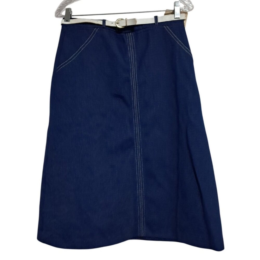Montgomery Ward Skirt Women Size 12 Navy Blue Vintage NWT A-Line Belted USA Made